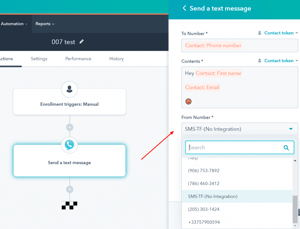 hubspot SMS workflow automation