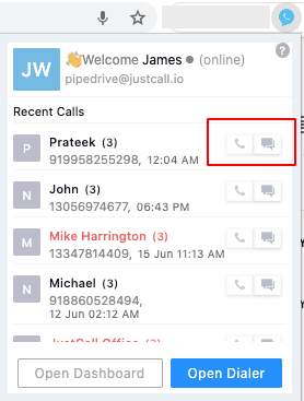 Access-Recent-Calls- JustCall-Chrome-Extension