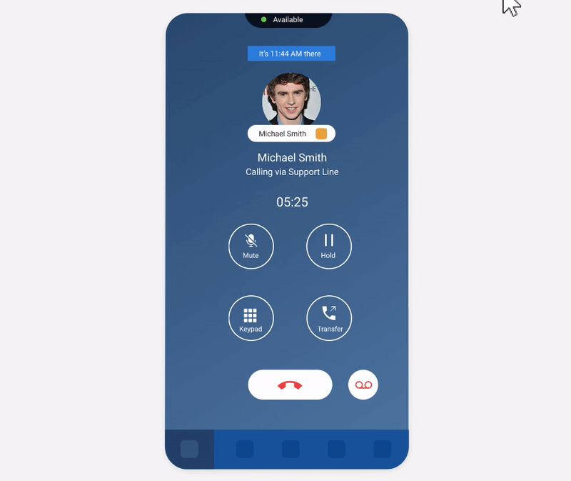 blue phone screen showing the automatic voicemail drop feature of sales automation