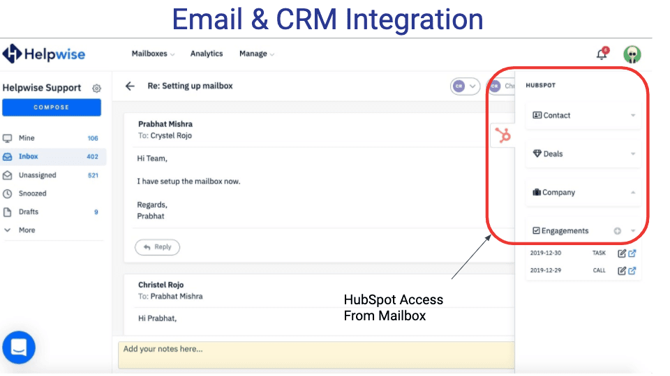 email and CRM integration in call center software