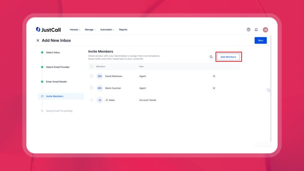 Give relevant permissions to team members to view and collaborate on the inbox. 